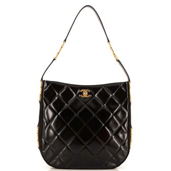 Chanel CC Link Hobo Quilted Shiny Calfskin and Suede
