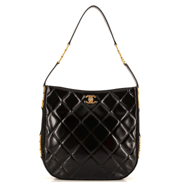 Chanel CC Link Hobo Quilted Shiny Calfskin and Suede