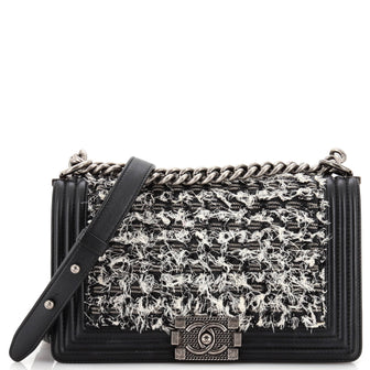 Chanel Boy Flap Bag Braided Tweed Old Medium