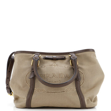 Prada Logo Convertible Tote Canvas with Leather Medium