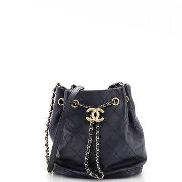 Chanel CC Drawstring Bucket Bag Quilted Lambskin Small