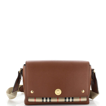 Burberry Note Crossbody Bag Leather with Vintage Check Canvas Medium