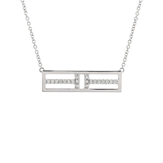 Tiffany & Co. T Open Horizontal Bar Pendant Necklace 18K White Gold with Diamond