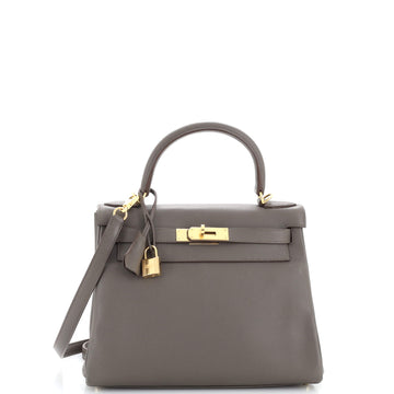 Hermes Kelly Handbag Grey Evercolor with Gold Hardware 28