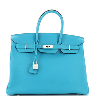 Hermes Birkin Handbag Blue Togo with Palladium Hardware 35