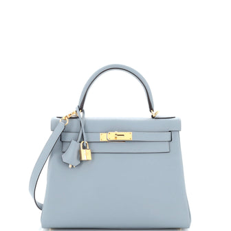 Hermes Kelly Handbag Blue Evercolor with Gold Hardware 28