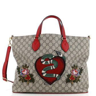 Gucci Convertible Soft Tote Embroidered GG Coated Canvas Medium