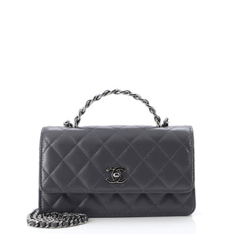 Chanel Top Handle Phone Holder with Chain Quilted Lambskin with Crystals