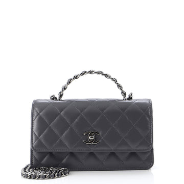 Chanel Top Handle Phone Holder with Chain Quilted Lambskin with Crystals
