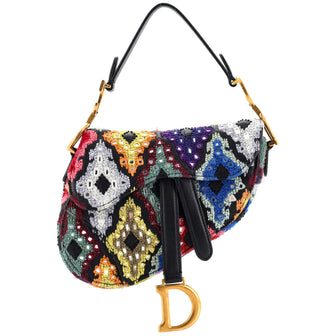 Christian Dior Saddle Handbag Embroidered Leather Mini