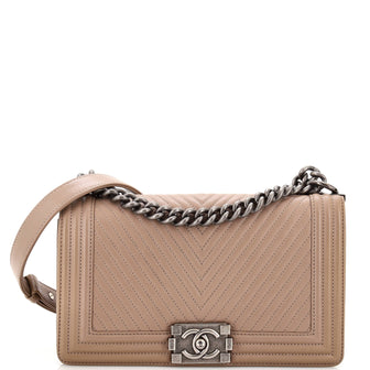 Chanel Boy Flap Bag Chevron Calfskin Old Medium