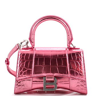Balenciaga Hourglass Top Handle Bag Crocodile Embossed Leather XS