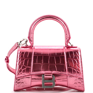 Balenciaga Hourglass Top Handle Bag Crocodile Embossed Leather XS
