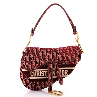 Christian Dior Saddle Handbag Logo Embroidered Oblique Canvas Medium