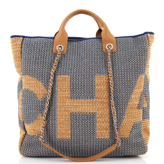 Chanel Deauville Logo Shopping Tote Printed Mixed Fibers Large