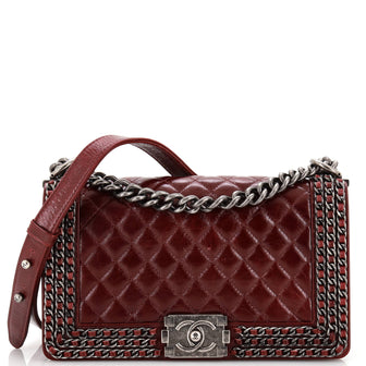 Chanel Chained Boy Flap Bag Quilted Glazed Calfskin Old Medium