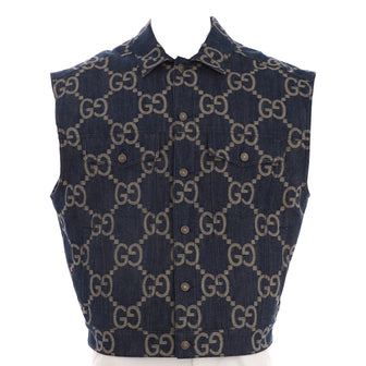 Gucci Men's Button Up Vest Jumbo GG Denim