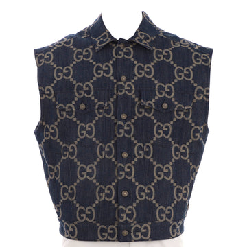 Gucci Men's Button Up Vest Jumbo GG Denim