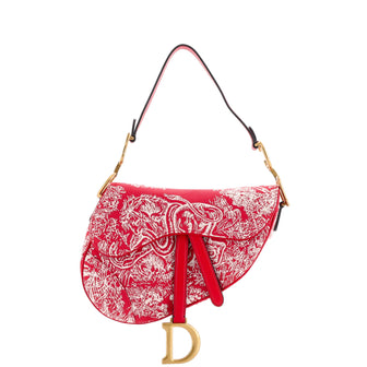 Christian Dior Toile De Jouy Saddle Bag Embroidered Canvas Medium