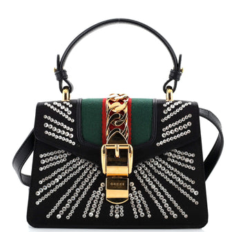 Gucci Sylvie Top Handle Bag Crystal Embellished Satin Mini