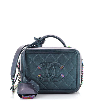 Chanel Filigree Vanity Case Quilted Iridescent Caviar Small