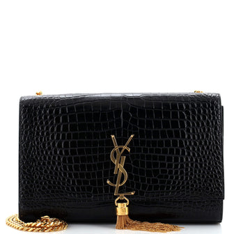 Saint Laurent Classic Monogram Tassel Crossbody Bag Crocodile Embossed Leather Medium