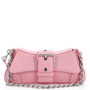 Balenciaga Lindsay Chain Strap Shoulder Bag Crocodile Embossed Leather