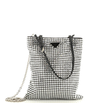 Prada Chain Flat Tote Crystal Embellished Satin Mini