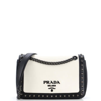 Prada Chain Flap Bag Studded Glace Calf Small