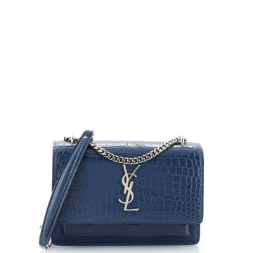 Saint Laurent Sunset Chain Wallet Crocodile Embossed Leather