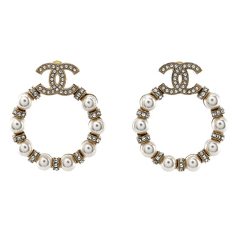 Chanel CC Circle Hoop Earrings Metal with Faux Pearls and Crystals
