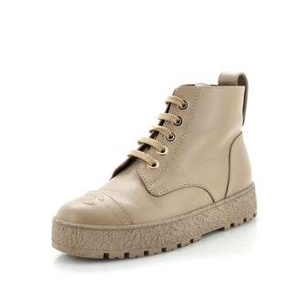 Chanel Women's CC Turnlock Cap Toe Lace Up Boots Leather