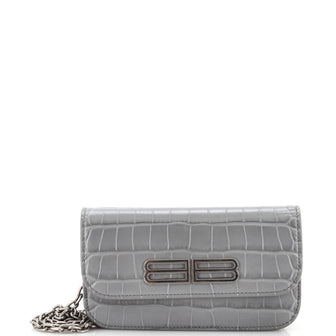 Balenciaga Gossip Flap Bag Crocodile Embossed Leather XS