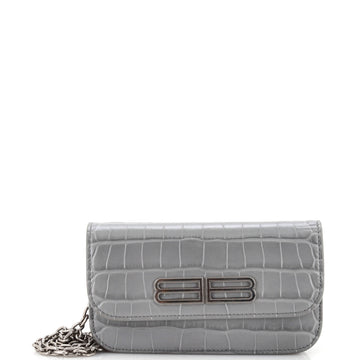 Balenciaga Gossip Flap Bag Crocodile Embossed Leather XS