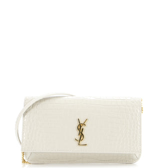 Saint Laurent Classic Monogram Phone Holder Shoulder Bag Crocodile Embossed Leather