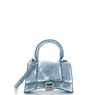 Balenciaga Hourglass Top Handle Bag Denim Printed Leather Small