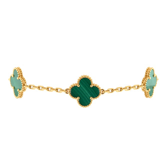 Van Cleef & Arpels Vintage Alhambra 5 Motifs Bracelet 18K Yellow Gold and Malachite
