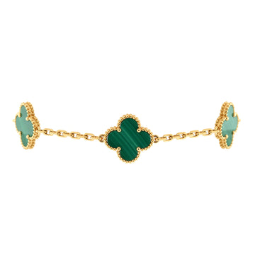 Van Cleef & Arpels Vintage Alhambra 5 Motifs Bracelet 18K Yellow Gold and Malachite