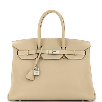 Hermes Birkin Handbag Light Clemence with Palladium Hardware 35