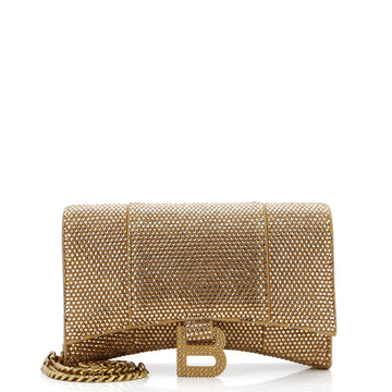 Balenciaga Hourglass Chain Wallet Suede with Crystals