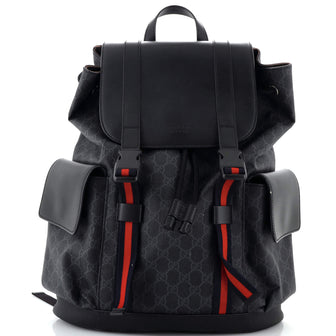 Gucci Double Pocket Buckle Backpack GG Coated Canvas Large