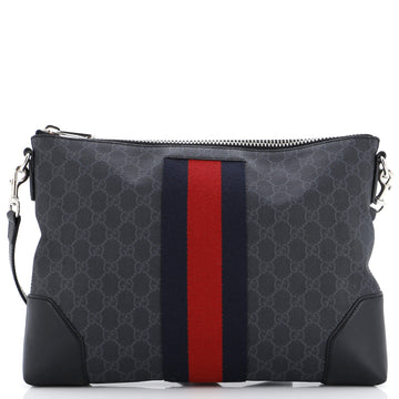 Gucci Web Zip Flat Messenger GG Coated Canvas Medium