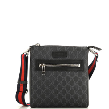 Gucci Web Strap Front Zip Messenger Bag GG Coated Canvas Small