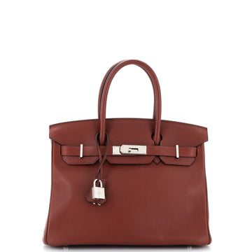 Hermes Birkin Handbag Red Swift with Palladium Hardware 30