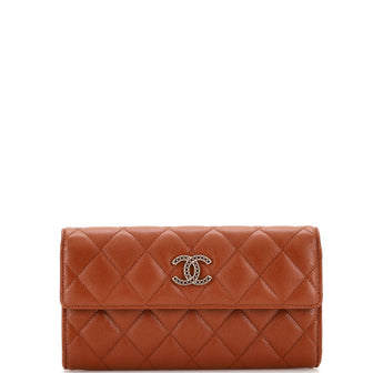 Chanel Crystal Woven CC Gusset Flap Wallet Quilted Caviar Long
