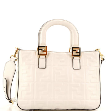 Fendi FF Handle Tote Zucca Embossed Leather Small