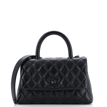 Chanel So Black Coco Top Handle Bag Quilted Caviar Mini