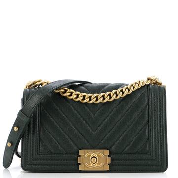 Chanel Boy Flap Bag Chevron Caviar Old Medium