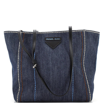 Prada Concept Shopper Tote Stitched Denim Small