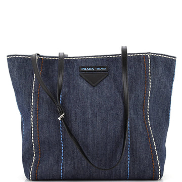Prada Concept Shopper Tote Stitched Denim Small